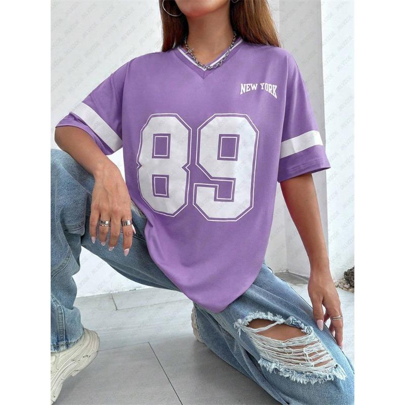 New York 89 Женская футболка с рисунком Женская футболка Harajuku Дышащая футболка с V-образным вырезом Летняя модная простая свободная спортивная одежда