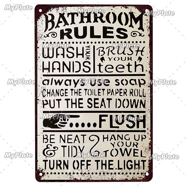 [MyPlate] Bathroom Rules Vintage Metal Sign Plaque Toilets Tin Sign Wall Decor For Pub Club Man Cave Bar Decoration Tin Plates