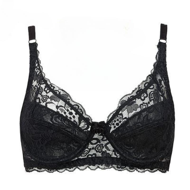 Delicate Lace Plus Size Push Up Bra Breathable Ultra-thin Lining Sponge-free Bra for Women 36-44 BC Cup Have Steel Ring