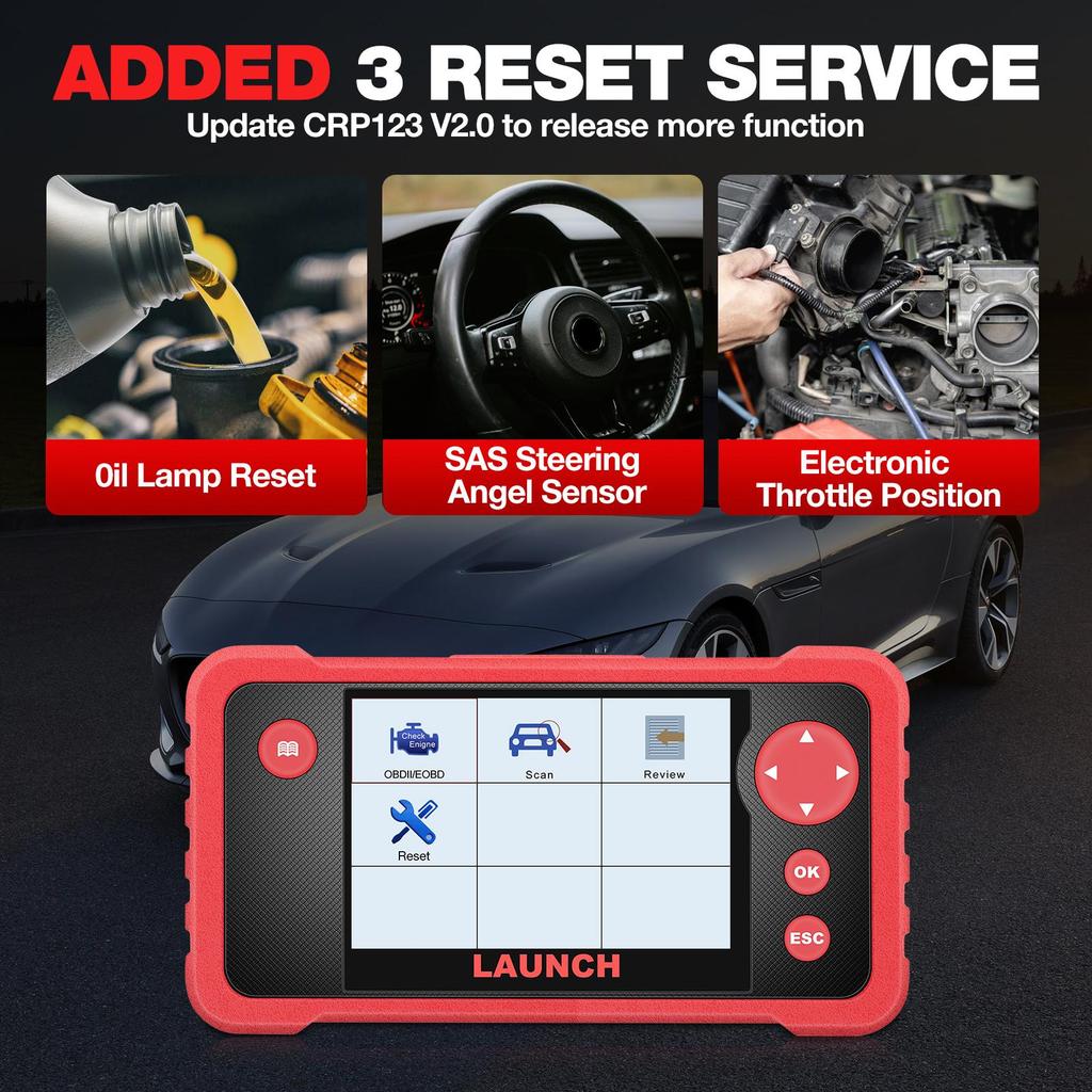 LAUNCH CRP123 V2.0 Plus All System Scan Tool,3 Reset Oil Service/Throttle Relearn/SAS Reset,OBD2 Scanner Diagnostic Tools