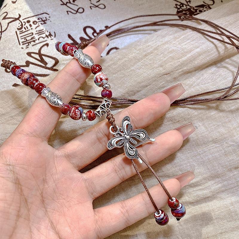 New Retro Feather Necklace, Ethnic Style, Layered Bead, Collarbone Chain, Long Bohemian Accessory