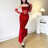 Autumn and Winter Women's Solid-color Slim-fit High-waisted Fashion One-line Collar Halter Dress
