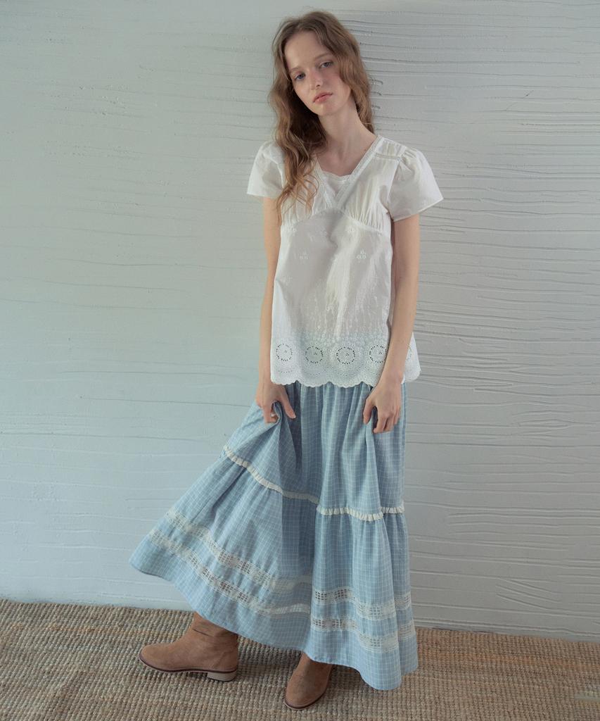 Блузка с кружевом в виде гребешков Aueonoseuteljia Dreamy Scallop Lace_Белый(Ob6Bl07)