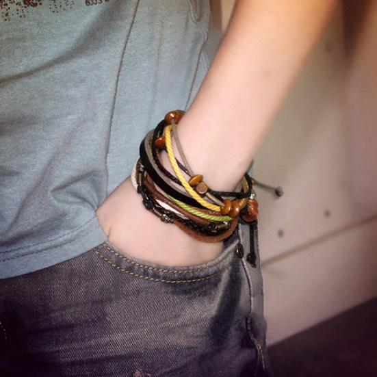 1шт унисекс шикарный многослойный браслет из искусственной кожи с цепочкой и бусинами-подвесками