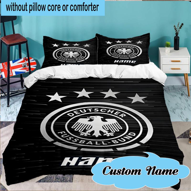 Custom Name German Football Badge Emblem Bedding Set 3pcs, Bedding Set Including 1pc Duvet Cover And 2pcs Pillowcases for Bedroom, Dormitory Gift