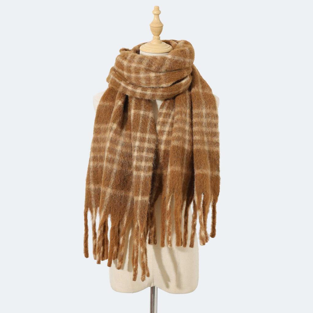 Wool Blended High-end Scarf Ankola Red Plaid Scarf Women's Winter Atmosphere Versatile Scarf