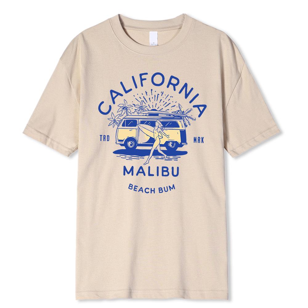 California Malibu Beach Bum Prints Printing Clothes Men Oversize T Shirt Summer Comfortable Casual T-Shirt Cotton Tee Shirt