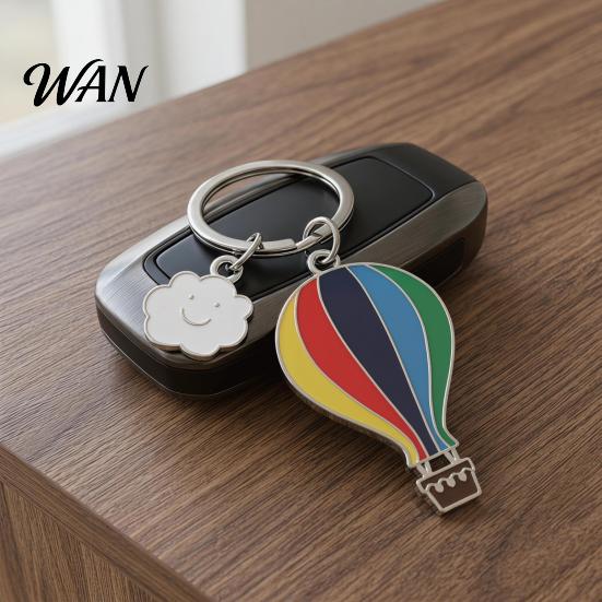Alloy Keychain with Extension Chain Pendant Enamel Rainbow Hot Air Balloon Charm Key Oil Dripping Color Holder Smiling Cloud Decorative Backpack