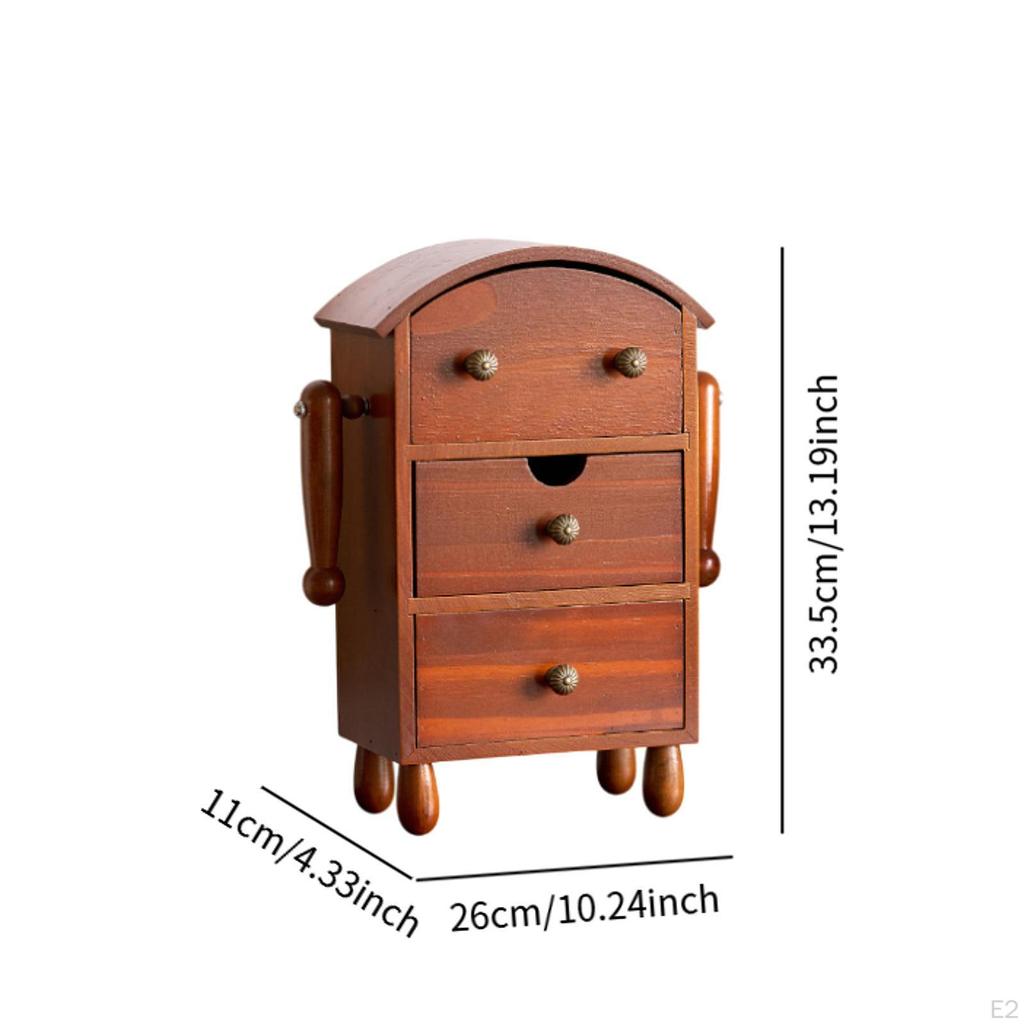 Деревянная шкатулка для украшений, органайзер для стола для женщин, пылезащитная, в форме робота, в деревенском стиле