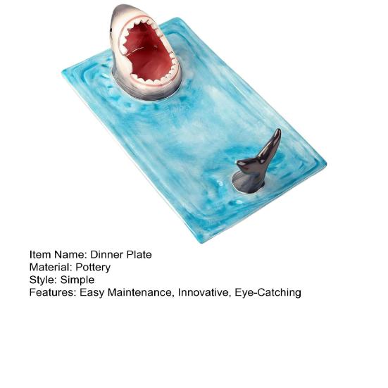 Shark Sushi Plates Handmade Ceramic Shark Shaped Appetizer Tray with Soy Sauce Bowl & Chopstick Rest Microwave & Dishwasher Safe