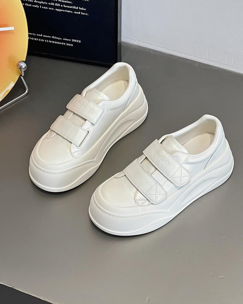 Leather Women's Shell Head Sports Board Shoes 2025 Spring and Autumn New Velcro Platform Muffin Biscuits Little White Shoes