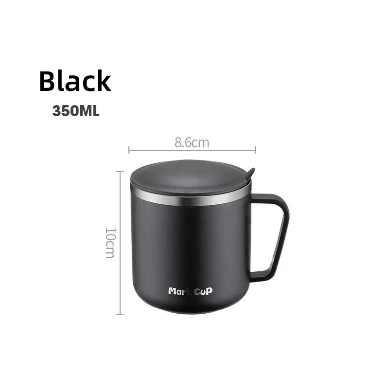 304 Stainless Steel Coffee Mugs Double Wall Portable Heat Insulation Anti-fall Afternoon Tea Cup with Cover and Handle Water Mug