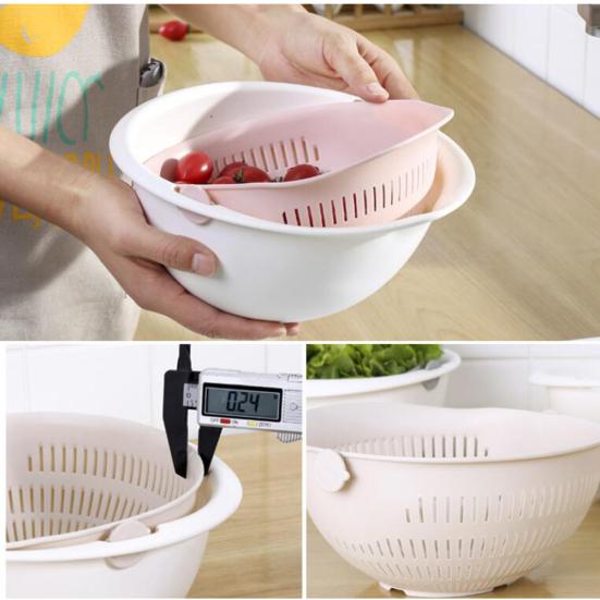Home Kitchen Draining Basket Fruit Vegetable Wash Layer Rotating Double Strainer