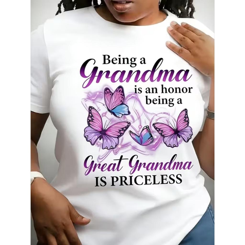 Item Picture Being A Grandma Is T Shirt Print Short Sleeve Crew Neck Top Elastane Suitable for Grandparents Day Gift Casual for Grandma