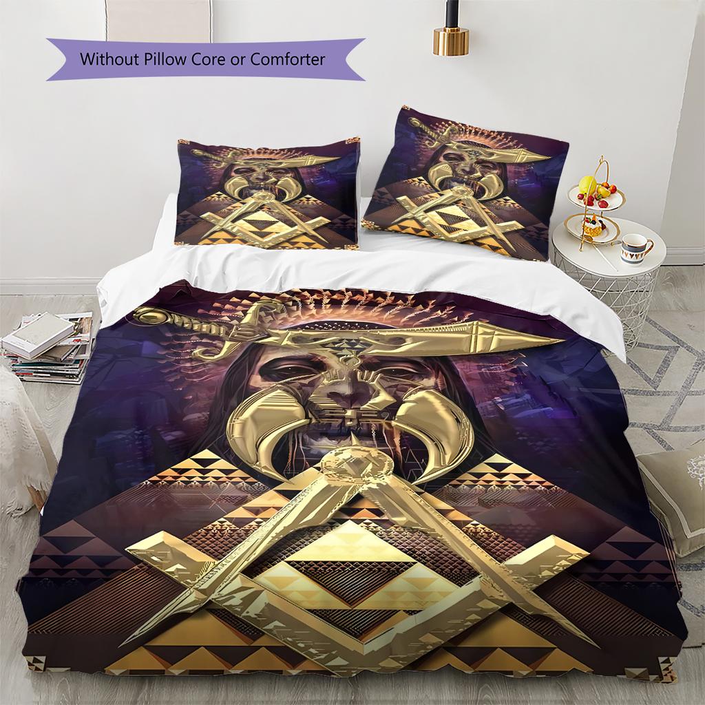 Masonic Freemason Pattern Bedding Quilt Set Quilt Cover Pillowcase Home Decoration Birthday Gift (1 * duvet cover + 2 * pillowcase, without core)