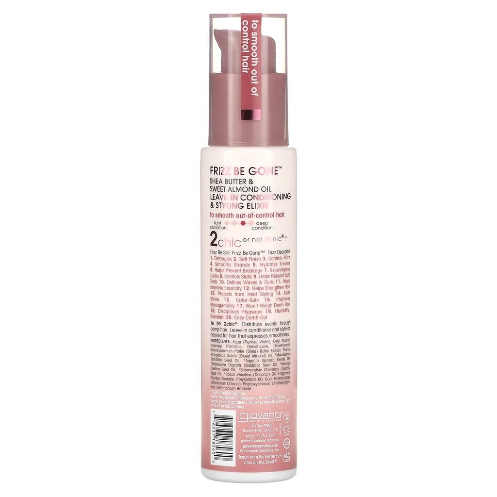 Giovanni 2chic Frizz Be Gone, несмываемый кондиционер и эликсир для укладки, 118 мл