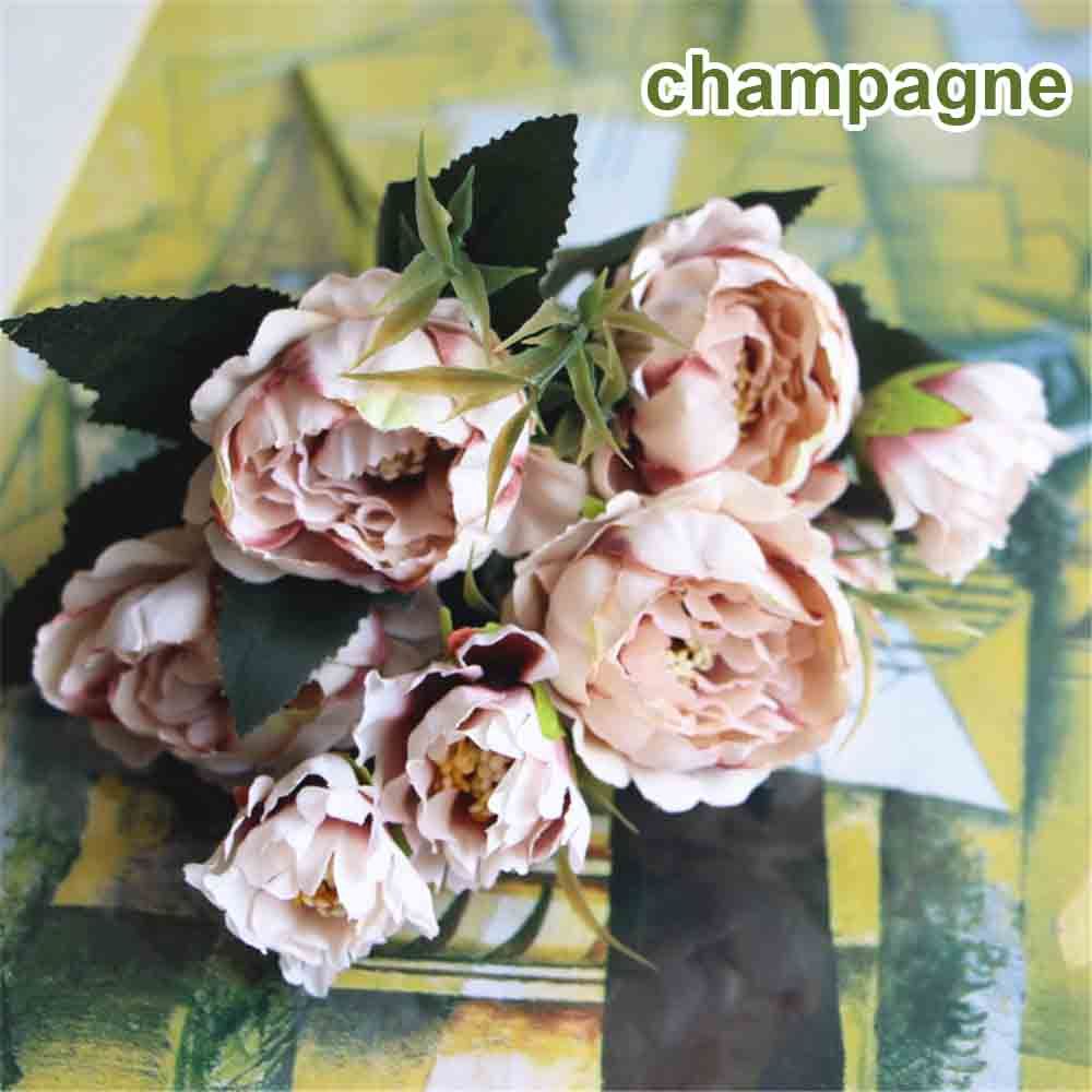 8 Head DIY Decor Vintage Wedding Artificial Flowers Silk Peony Rose Bouquet Party Decoration
