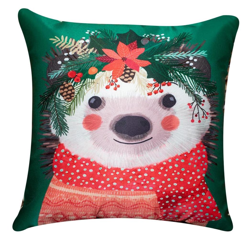 Decorative Merry Christmas Satin Cushion Cover 20 Inch x 20 Inch Set of 5, 20X20 Cushion Cover, Cute Festive Animal
