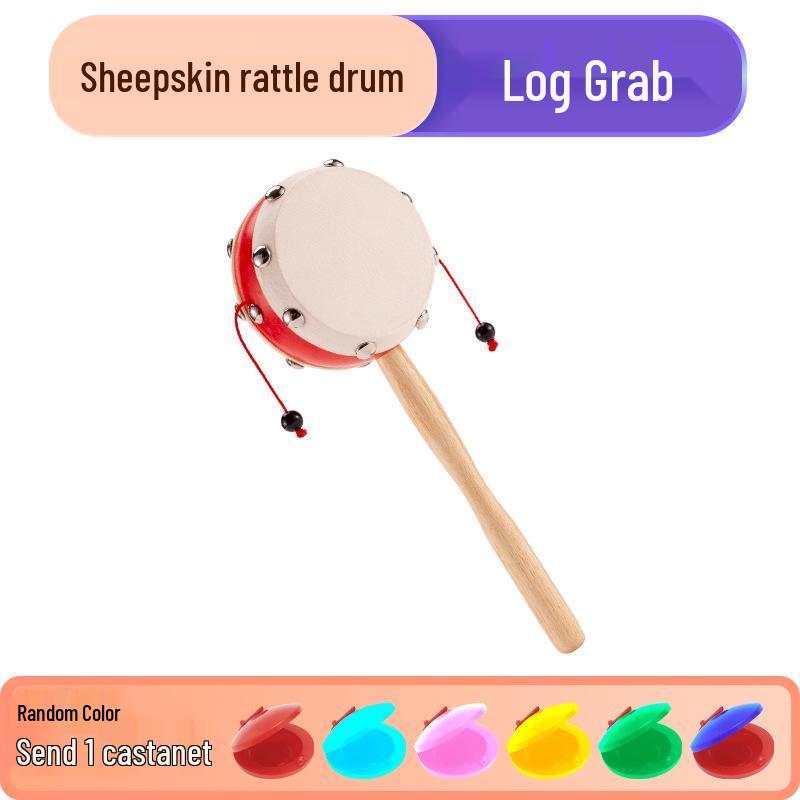 Деревянная погремушка из овчины, ручной волновой барабан для новорожденных и малышей
