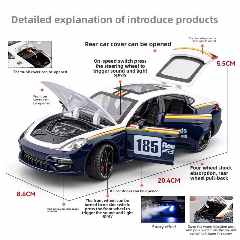 Спрей 1/24 Модель суперкара Porsche Panamera со звуком и светом Коллекция Миниатюрная Машина Литая Игрушечная Машина Детский Подарок для Мальчика Хобби