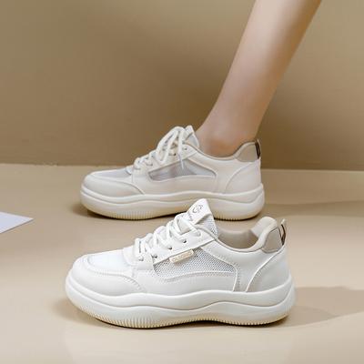 Низкие дышащие белые туфли для женщин, новые весенние туфли с большой головкой, повседневные кроссовки на толстой подошве