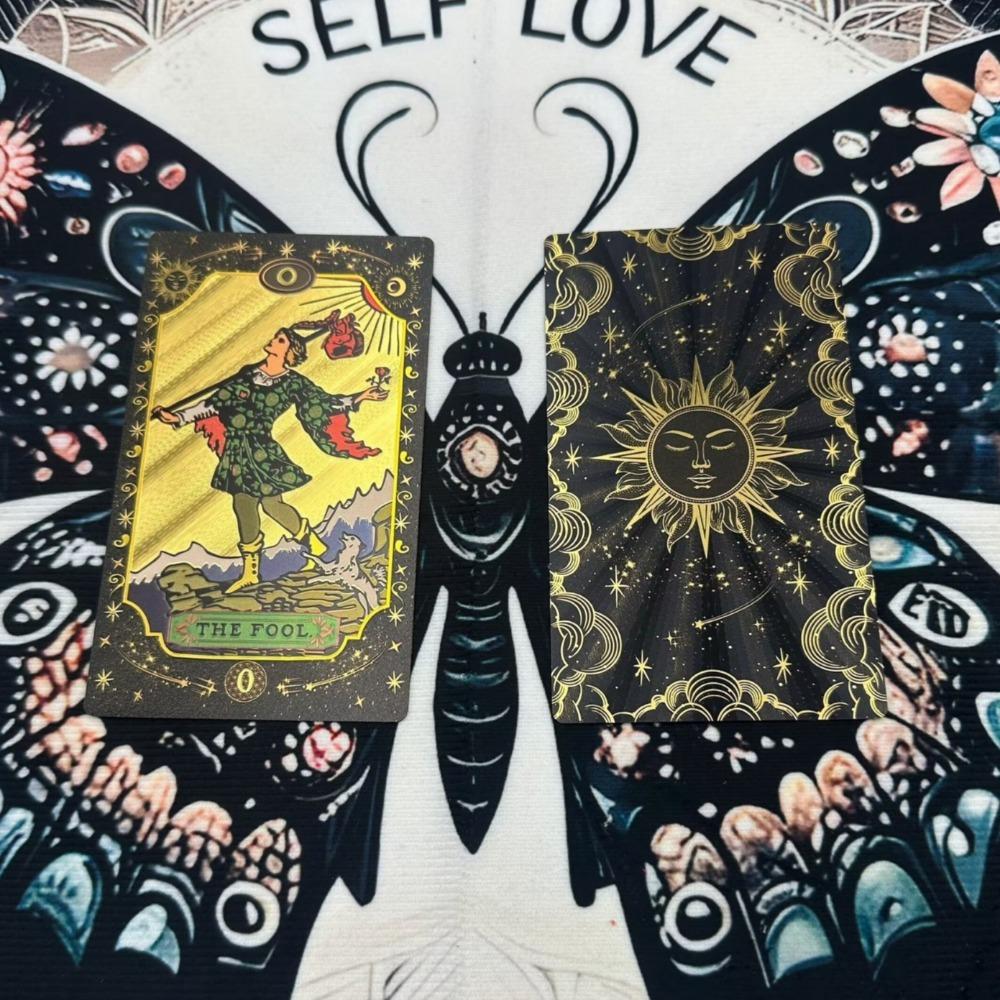 Черная позолоченная колода мистических карт Таро, инструмент для гадания с роскошной отделкой 12*7 см 78 шт. водонепроницаемых карт на основе системы Райдера