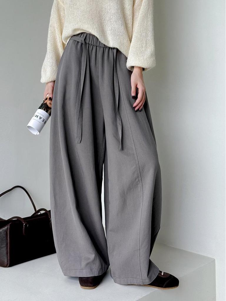Ju Zhi Early Autumn Plaid Wool Wide-Leg Retro Houndstooth Pants