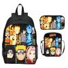Naruto Anime 3-Piece Backpack Set Printed Cartoon Elementary School Bag Lightweight Multi-Pocket
