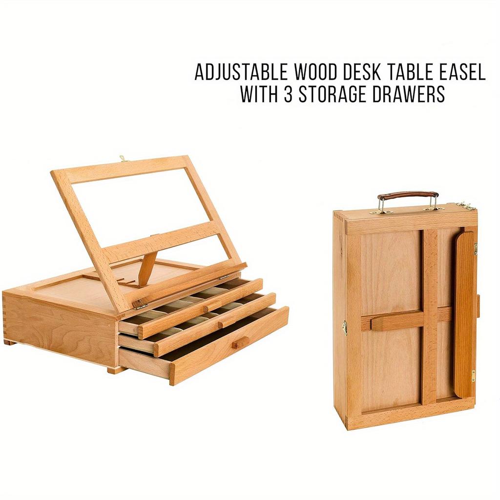1 or 3 Layers 1pc Portable Wood Artist Painting Easel with Fold Down,drawer Can Store Brush&paint box,Outdoor Sketching Stand with Handle.