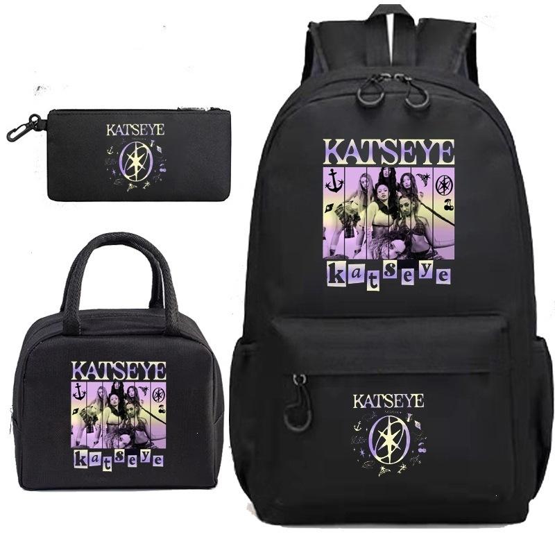 Katseye Music Pencil Case Lunch Bag Backpack Set of 3 School Supplies for Teenage Students Large Capacity Water-Resistant Portable