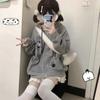 Harajuku Kawaii Zip Up Bunny Hoodies Women Japanese Fashion Cute Soft Girl Oversized Gray Sweatshirt Vintage Preppy
