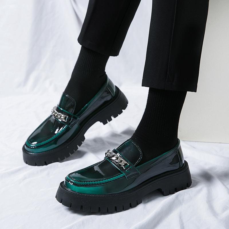 Мужские кожаные туфли с широким носком, повседневная обувь для мужчин, туфли-лоферы, высококачественные туфли с толстой подошвой, увеличивающие рост, свадебные туфли
