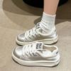 Fashion Spring Fashion Breathable Satin Casual Pink Sneakers 2025 New Style Women's Vulcanized Round Toe Thick Sole Lace Up Flat Shoes