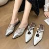 Fashion Female Sexy Luxury Pointed Slippers 2025 Spring and Summer New Fashion Dew with Party Designer Women's Baotou Slippers