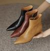 Fashion Retro Irregular Mid Heels Short Boots Womens Soft Leather Pointed Toe Side Zipper Modern Chelsea Boot Autumn Winter Shoe