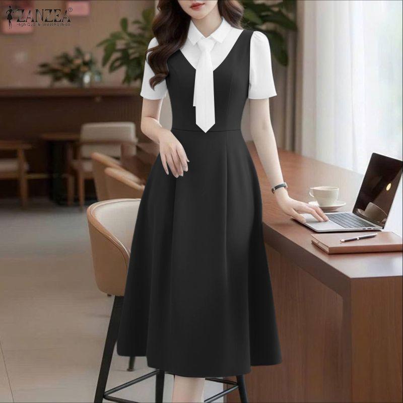 ZANZEA Женское летнее повседневное свободное элегантное платье с пэчворком, короткий рукав