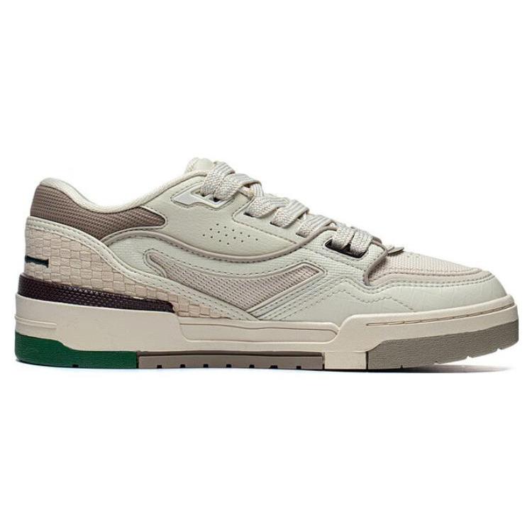 Li Ning 001 BTC PREMIUM Коровья кожа, Текстиль Удобные Нескользящие Низкие Скейтбордические кроссовки Мужские Костяной белый AGCT101-2