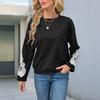 A New Autumn Lace Patchwork Round-neck Pullover Hoodie for Women Versatile for Daily Use