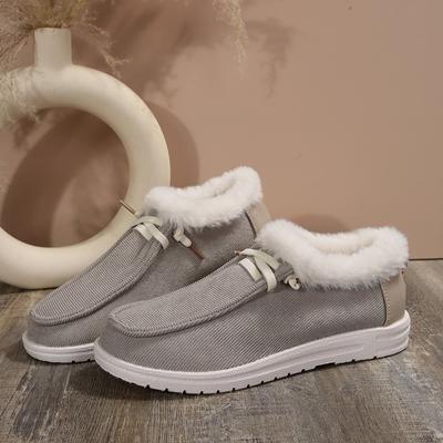 Мода 2024 года. Модные женские зимние ботинки с плюшевой подкладкой. Удобные теплые ботинки из плюшевой парусины.