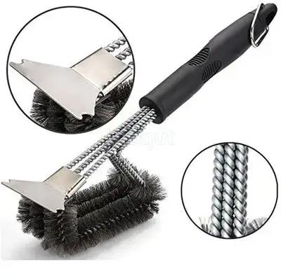 Grill Cleaning Brush BBQ tool Grill Brush 3 Stainless Steel Brushes In 1 Provides Effortless Cleanin pizza furnace stove brush