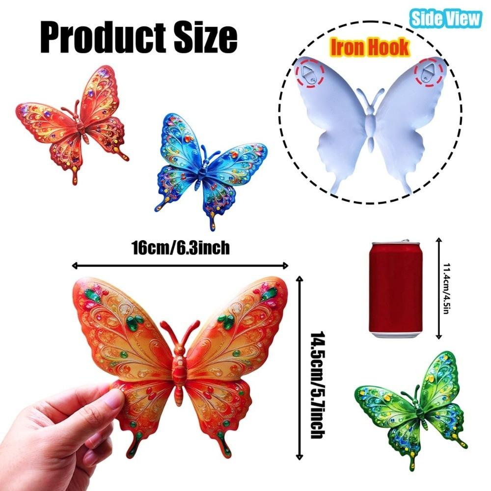 With Tool-Free Hook Butterfly Wall Art Decor Colorful Metal Butterfly Outdoor Sculpture Yard