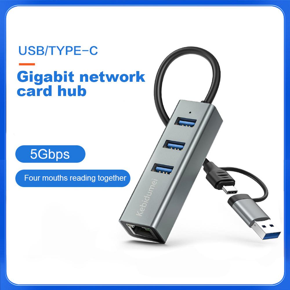 USB/USB-C 1000Mbps Ethernet Lan Adapter 3 port USB3.0 Hub Docking Station Type C USB to RJ45 Gigabit Network Card For MacBook PC 3