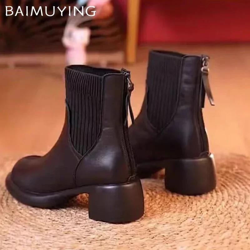 Зимние кожаные женские зимние ботильоны на среднем каблуке в стиле ретро, дизайнерские ботинки челси 2024 года, классические массивные туфли в готическом стиле, женские ботинки