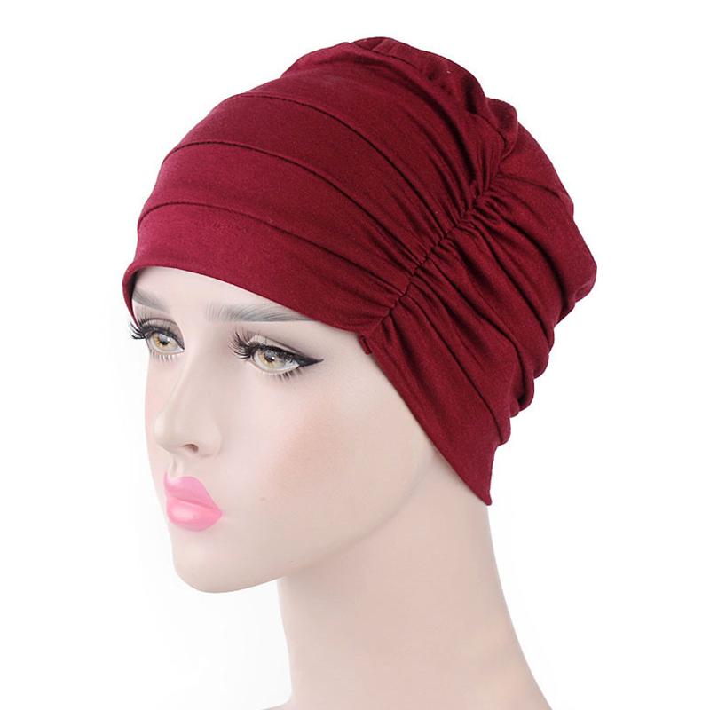 1Pc Muslim Stretch Hair Loss Head Scarf Wrap Cap Polyester Cancer Chemo Women Plain Turban Hat