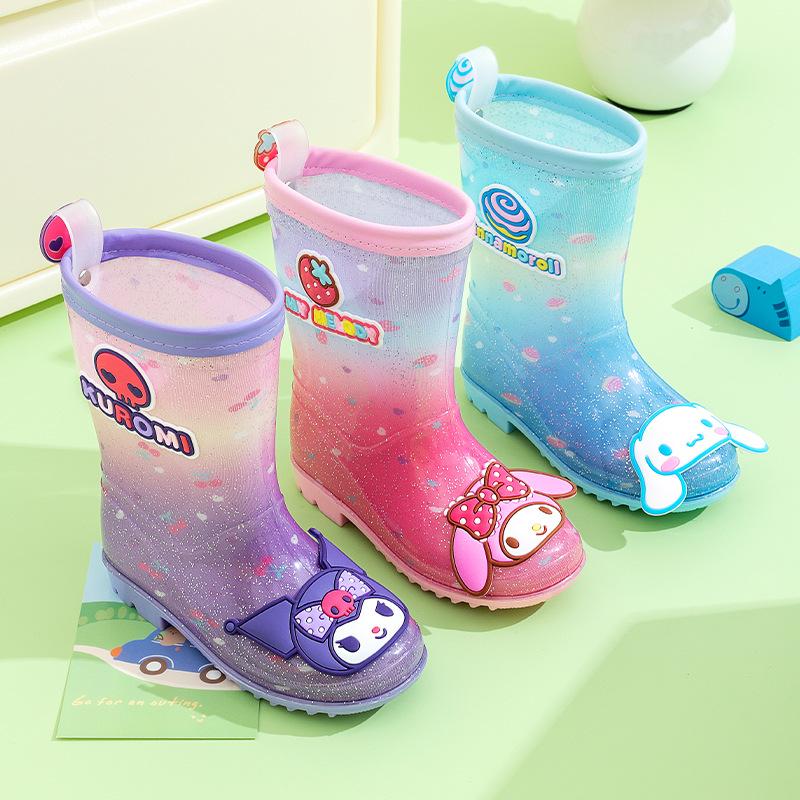 Children's Rain Boots Girls Non-Slip Elementary School Students Toddler Outdoor Water Boots Girl Waterproof Shoes Princess Crystal Shoes