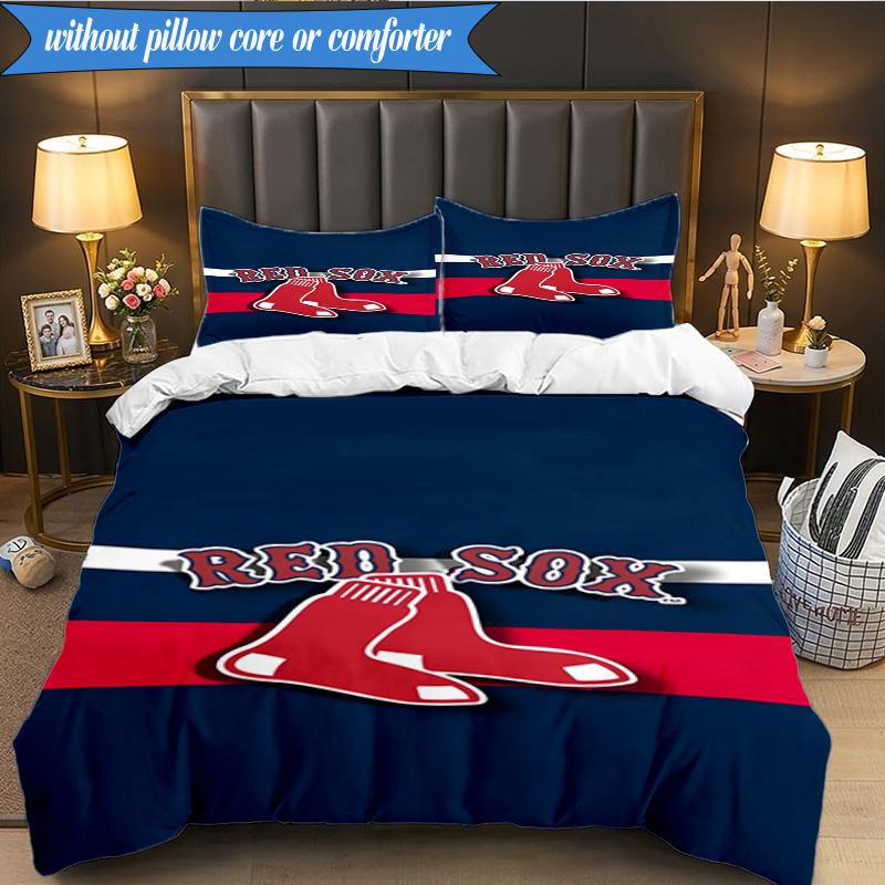 3PCS Red Sox Emblem Bedding Set,Including 1pc Duvet Cover And 2pcs Pillowcases Perfect for Bedroom, Dormitory, Fan Christmas gift