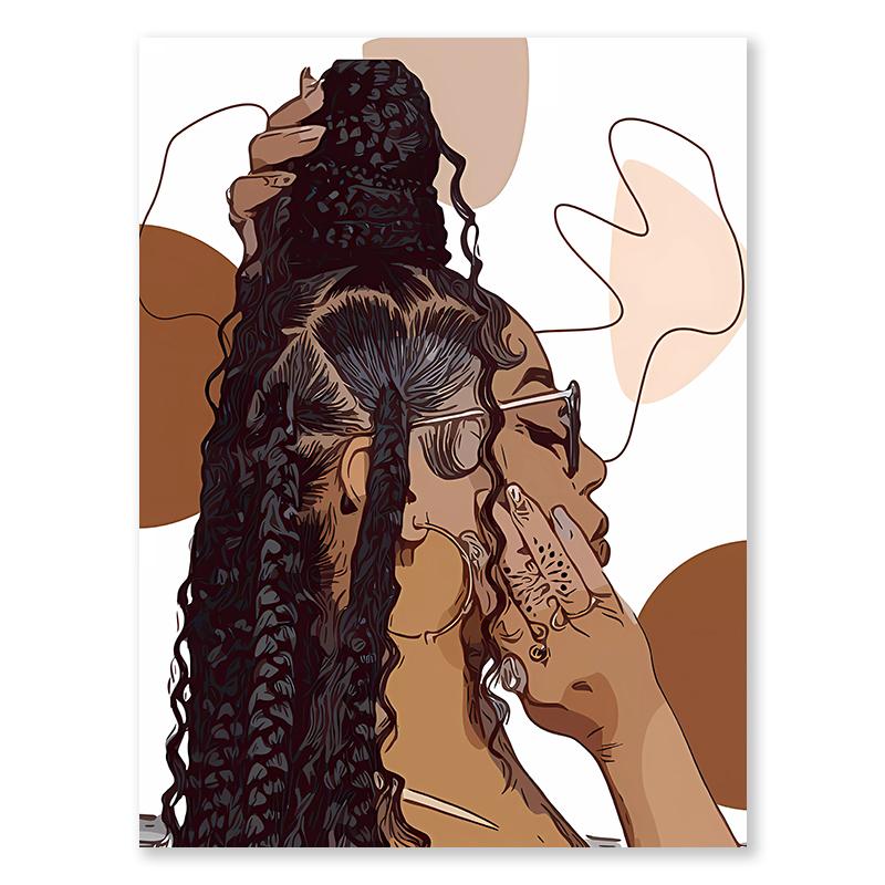 Fashion Black Girl Canvas Painting Hair Salon Champagne Wall Art Living Room Posters and Prints Home Decorations