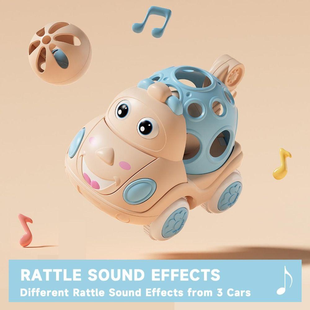 Soft Rubber Baby Car Toy Friction Powered Rattle Roll Cars Inertia Pull Back Car for 1-3 Years Old