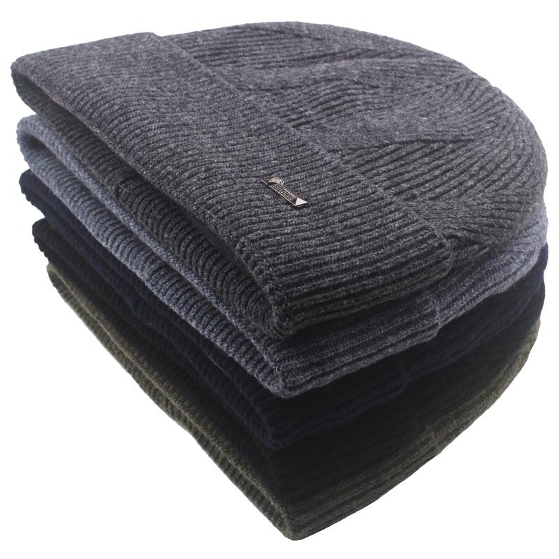Шерстяная шапка, мужская зимняя шапка Skullies, британская вязаная шапка, однотонная шерстяная шапка, двухслойная бархатная шапка