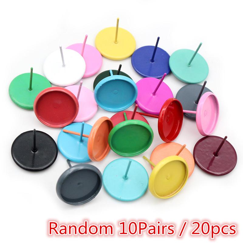 8/10/12mm 20pcs/lot 26 Colors Plated Earring Studs,Earrings Blank/Base,Fit 8-12mm Glass Cabochons,Buttons Earring Bezels